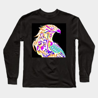 dark mecha peregrine falcon halcon ecopop in mexican techno organic tribal totonac patterns Long Sleeve T-Shirt